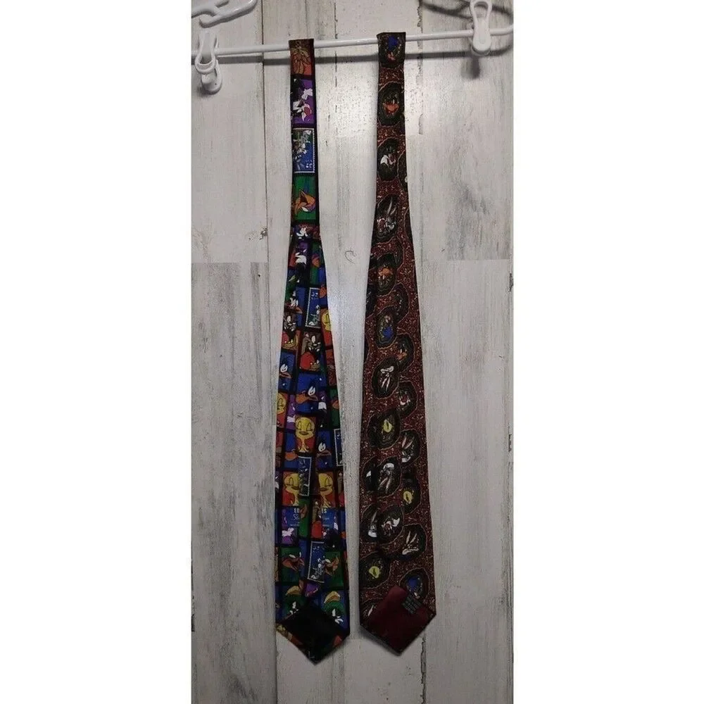 2 Necktie Lot Vintage Looney Tunes Stamp Collection/Looney Tunes Mania 55